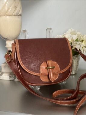 Leather Saddle Crossbody Bag in Brown and Tan